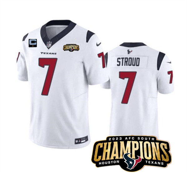 Men's Houston Texans #7 C.J. Stroud White 2023 F.U.S.E. With 1-Star C Patch And AFC South Champions Patch Vapor Untouchable Limited Football Stitched Jersey